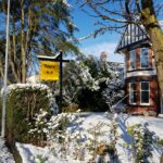 Image of the front of The Hive at 52 in the snow. Winter Romance in Cheshire: 10 ideas for couples